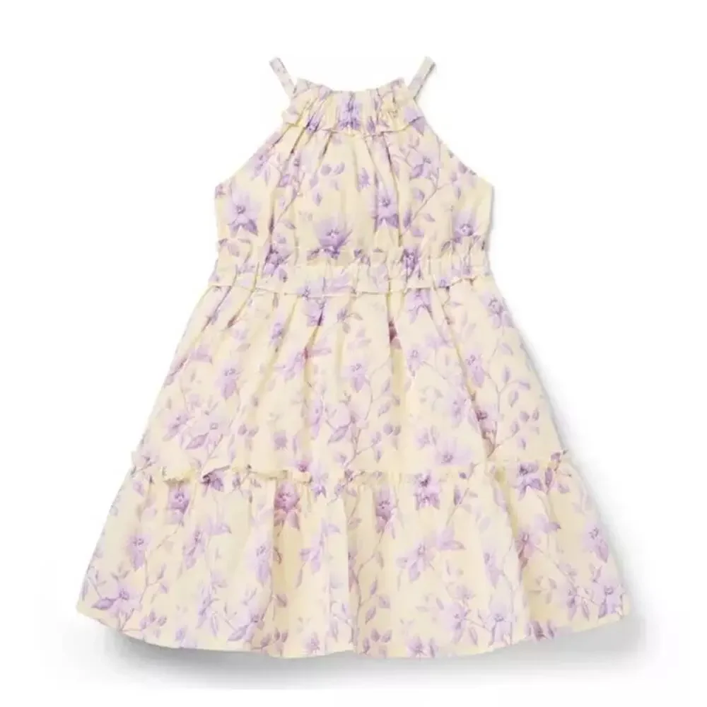 Janie and Jack Girl Freshwater Pearl Floral Halter Ruffle Dress Size 6